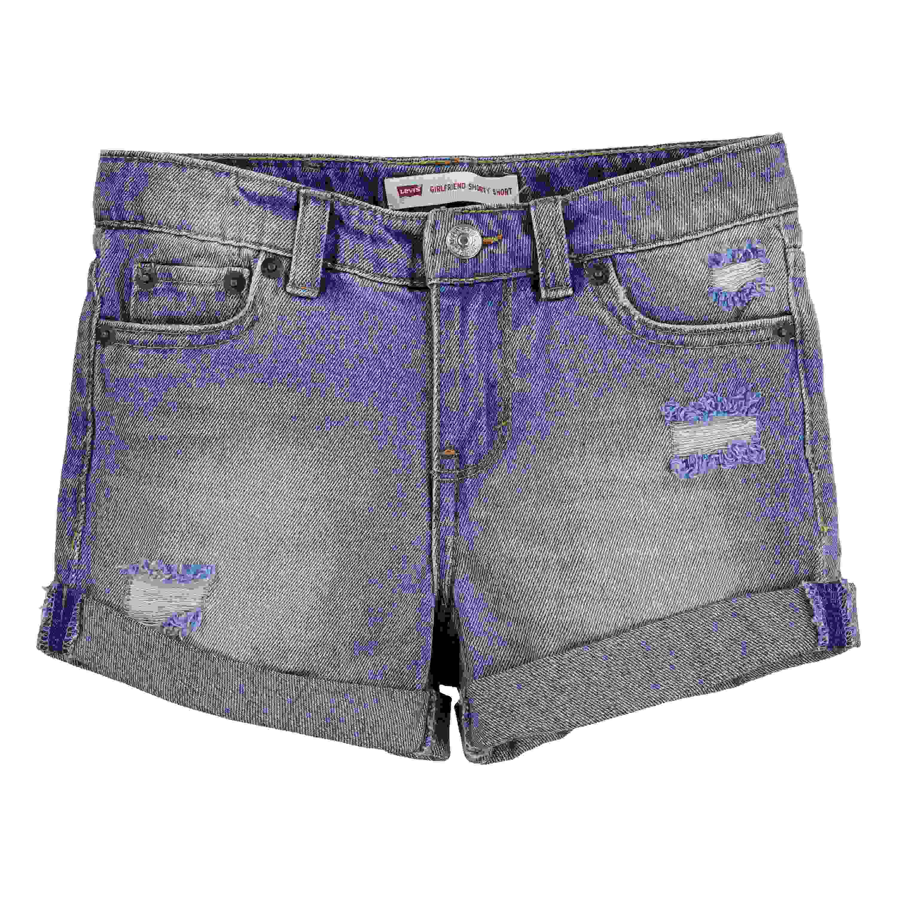 Levi's Girlfriend Fit Roll-Up Little Girls' Light Blue Wash Denim Shorty Shorts